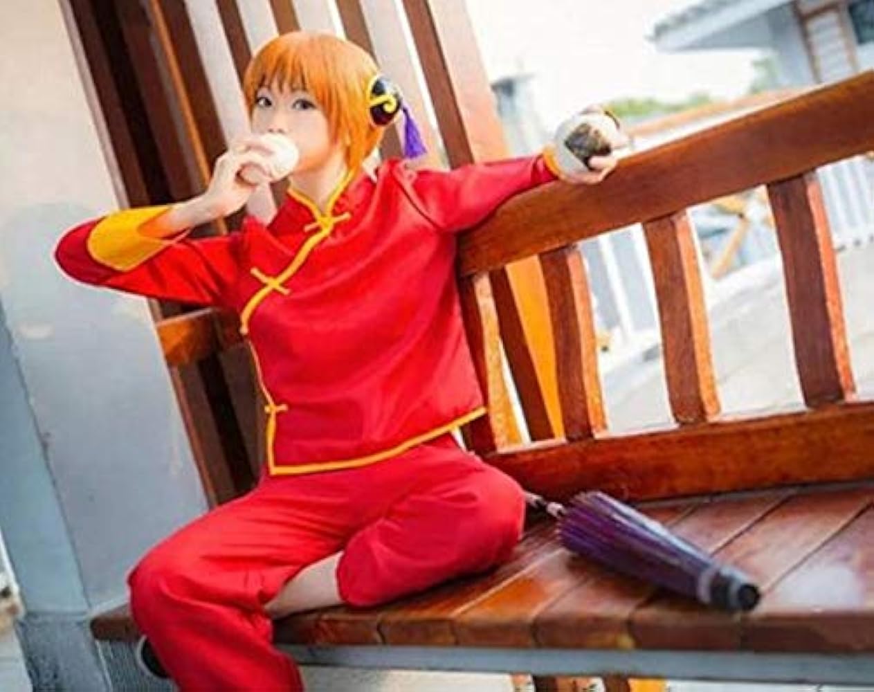 銀魂　神楽　チャイナ衣装2着セット（ACOS製）＋ウィッグ＋頭飾り　コスプレ M 銀魂 神楽 チャイナ衣装2着セット（ACOS製）＋ウィッグ＋頭飾り